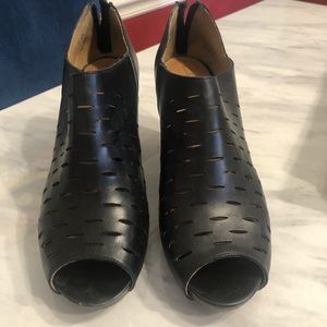 CLARKS Okena Posh Black Leather Open Toe Bootie